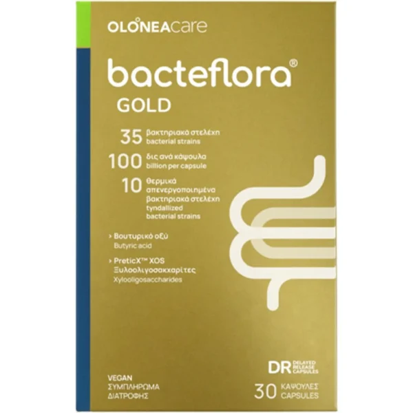 Olonea Bacteflora Gold Synbiotics Συμπλήρωμα Διατροφής με Προβιοτικά & Πρεβιοτικά για την Ισορροπία του Εντερικού Μικροβιώματος 30 MicroCaps