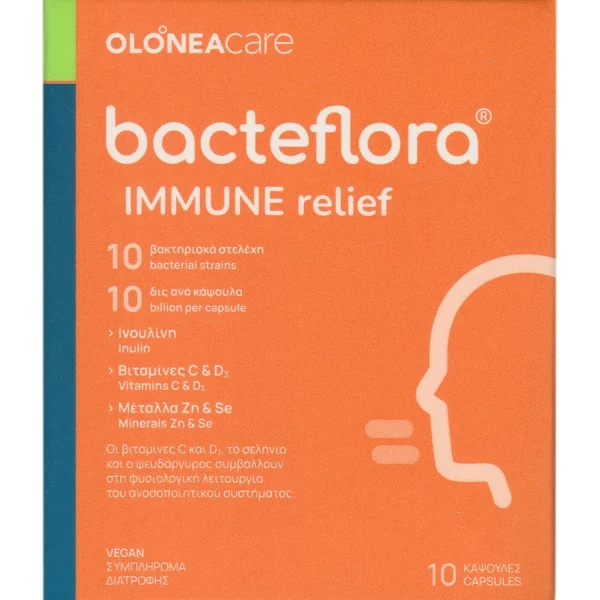 Olonea Bacteflora Immune Relief Συμπλήρωμα Διατροφής για Μείωση των Συμπτωμάτων Κρυολογήματος, 10κάψουλες