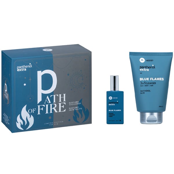 Panthenol Extra Men Promo Path of Fire με Men Blue Flames 3in1 Cleanser Ανδρικό Σαμπουάν - Αφρόλουτρο, 200ml & Blue Flames Eau De Toilette Ανδρικό Άρωμα, 50ml, 1σετ