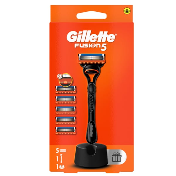 Gillette Fusion5 Ξυριστική Μηχανή, 1τεμ, Ανταλλακτικές Κεφαλές, 5τεμ & Δώρο η Βάση Στήριξης, 1σετ