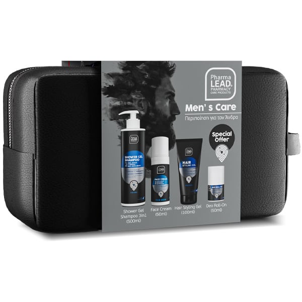 Pharmalead Men’s Care Complete Routine Σετ Ανδρικής Περιποίησης με 3σε1 Aνδρικό Σαμπουάν - Αφρόλουτρο, 500ml, Κρέμα Προσώπου, 50ml, Gel Μαλλιών, 100ml, Αποσμητικό Roll-On, 50ml & Δώρο Νεσεσέρ, 1τεμ, 1σετ