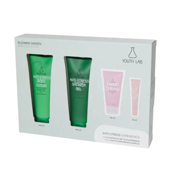 Youth Lab Promo Blooming Garden Body Hand & Lip Set Blooming Garden Anti-Stress Body Lotion Γαλάκτωμα Σώματος 200ml & Blooming Garden Anti-Stress Shower Gel Αφρόλουτρο 200ml & Hand Cream Κρέμα Χεριών 50ml & Lip Plump Προϊόν Περιποίησης Χειλιών 10ml