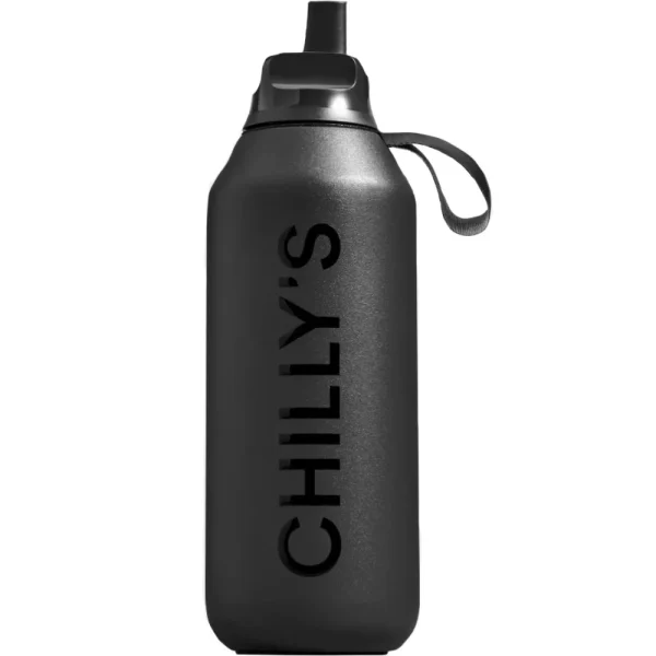 Chilly's Series 2 Abyss Flip Bottle Ανοξείδωτος Θερμός με Καλαμάκι & Αντιμικροβιακό Στόμιο για Κρύα Ροφήματα 500ml - Black