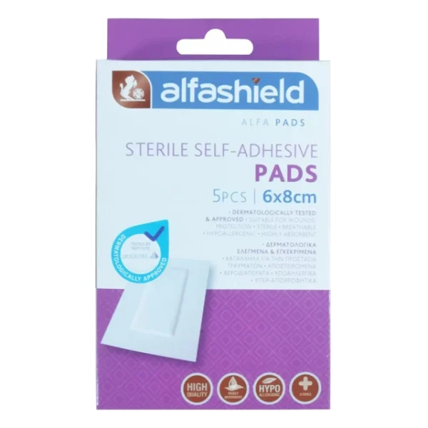 AlfaShield Sterile Self-Adhesive Pads Αποστειρωμένα Αυτοκόλλητα Επιθέματα 5 Τεμάχια - 6x8cm