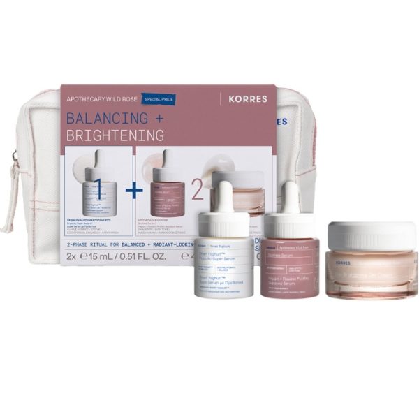 Korres Promo Pack με Smart Yoghurt Super Serum με Προβιοτικά, 15ml, Apothecary Wild Rose Ορός Προσώπου για Λάμψη, 15ml, Κρέμα-Gel Ημέρας για Κανονικές & Μεικτές Επιδερμίδες, 40ml & Δώρο Νεσεσέρ, 1τεμ, 1σετ