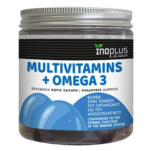 Inoplus Multivitamins + Omega 3 Πολυβιταμίνη για Τόνωση του Οργανισμού & του Ανοσοποιητικού Φραγκοστάφυλο 60 Ζελεδάκια