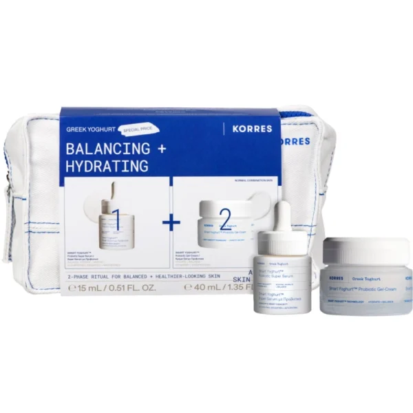 Korres Promo Pack με Smart Yoghurt Super Serum με Προβιοτικά, 15ml, Κρέμα-Gel Προσώπου με Προβιοτικά, 40ml & Δώρο Νεσεσέρ, 1τεμ, 1σετ