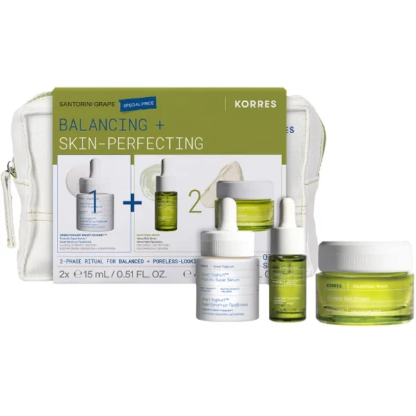 Korres Promo Pack με Smart Yoghurt Super Serum με Προβιοτικά, 15ml, Santorini Grape Velvet Λάδι Προσώπου, 15ml, Poreless Κρέμα-Gel Προσώπου για Μικτές & Λιπαρές Επιδερμίδες, 40ml & Δώρο Νεσεσέρ, 1τεμ, 1σετ