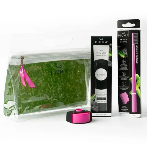 Piuma Gift Set Carbon Very Magenta (Σετ με Οδοντόβουρτσα & Οδοντόκρεμα με Άνθρακα & Βάση Οδοντόβουρτσας - Φούξια)