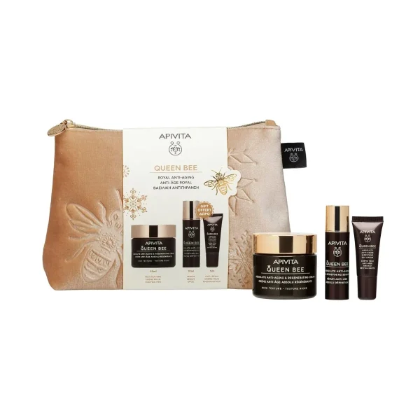 Apivita Promo Queen Bee με Αντιγηραντική Κρέμα Πλούσιας Υφής, 50ml & Δώρο Αντιγηραντικός Ορός Προσώπου, 10ml, Κρέμα Ματιών, 5ml & Νεσεσέρ, 1τεμ, 1σετ