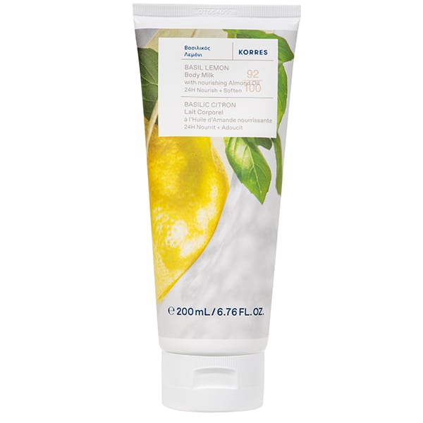 Korres Basil, Lemon & Nourishing Almond Oil Body Milk Απαλό Γαλάκτωμα Σώματος με Βασιλικό Λεμόνι & Αμυγδαλέλαιο για 24ώρη Θρέψη & Απαλότητα 200ml