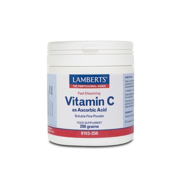 Lamberts Vitamin C as Ascorbic Acid Βιταμίνη ως Άσκορβικό Όξυ Σκόνη,Εναλλακτικός Tρόπος Λήψης Βιταμίνης C, 250gr