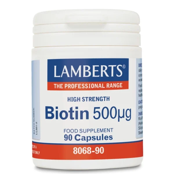 Lamberts Biotin Βιταμίνη για τα Μαλλιά, τo Δέρμα & τα Νύχια 500mcg 90 κάψουλες