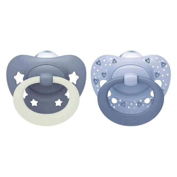 Nuk First Choice Classic Day & Night Πιπίλες Σιλικόνης Νυκτός με Θήκη Γκρι για 0-6m 2τμχ