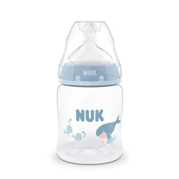 Nuk πλαστικό μπιμπερό με θηλή σιλικόνης first choice temperature control 0m+ 150ml whale