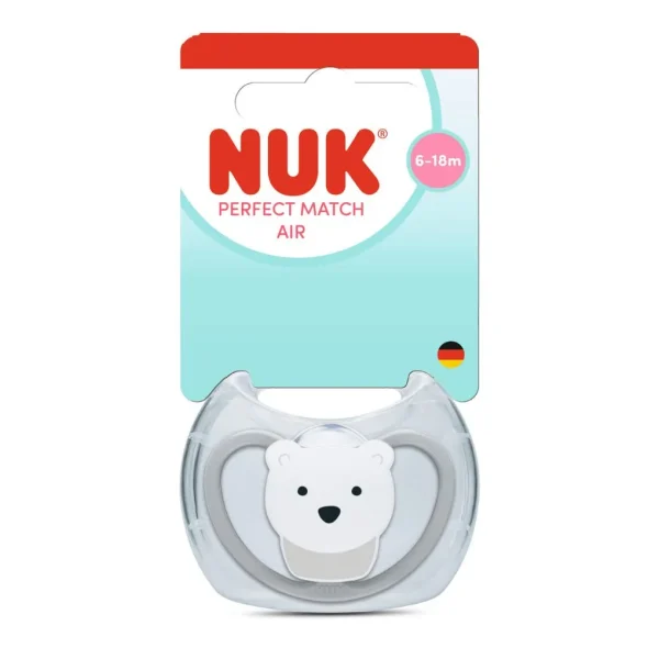 Nuk πιπίλα σιλικόνης perfect match air με θήκη 6-18m polar bear