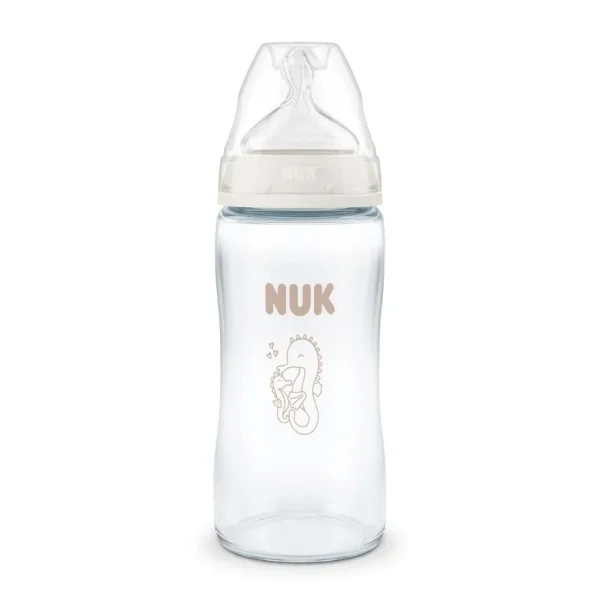 Nuk γυάλινο μπιμπερό με θηλή σιλικόνης first choise 3m+ 240ml seahorse