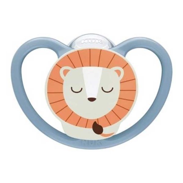 Nuk πιπίλα σιλικόνης perfect match air night με θήκη 0-6m blue lion