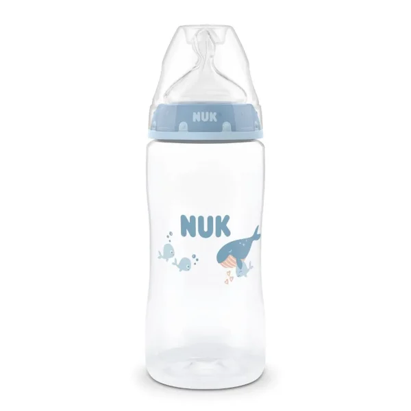 Nuk πλαστικό μπιμπερό με θηλή σιλικόνης first choice temperature control 3m+ 300ml whale