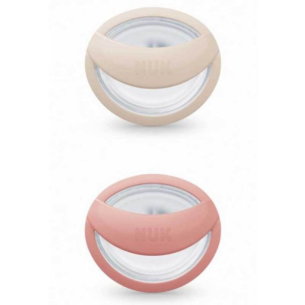 Nuk πιπίλες σιλικόνης 2τμχ perfect match air με θήκη 0-6m beige/rouge