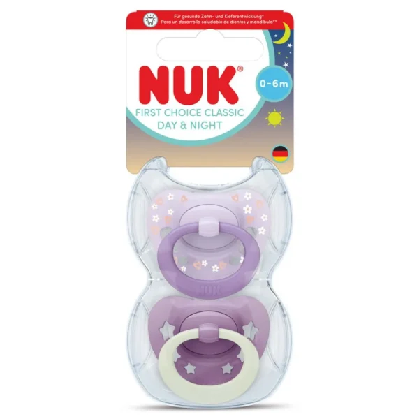 Nuk πιπίλες σιλικόνης 2τμχ first choice day & night 0-6m girl