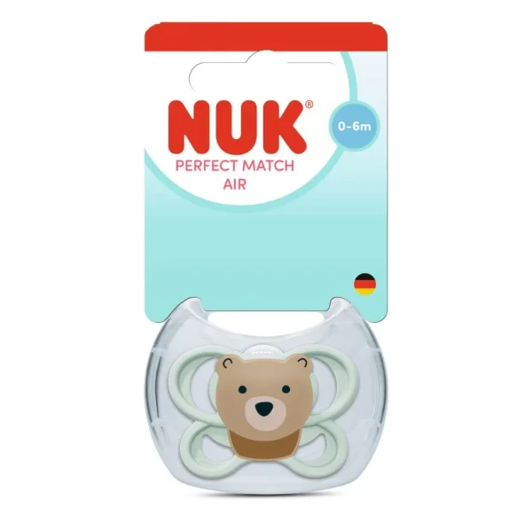 Nuk πιπίλα σιλικόνης perfect match air με θήκη 0-6m bear