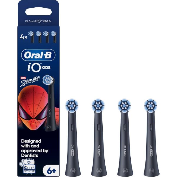 Oral-B iO Kids Spiderman 6+ Electric Toothbrush Replacement Ανταλλακτικές Κεφαλές Παιδικής Ηλεκτρικής Οδοντόβουρτσας με Μαλακές Ίνες Κατάλληλες για τα Δόντια που Κουνιούνται & τα Ούλα 4 Τεμάχια