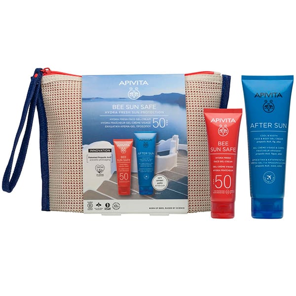 Apivita Promo Bee Sun Safe Hydra Fresh Sun Protection με Hydra Fresh Face Gel-Cream Ενυδατική Κρέμα-Gel Προσώπου Κατά των Πανάδων & των Ρυτίδων SPF50, 50ml & Δώρο After Sun Cool & Sooth Δροσιστική & Καταπραϋντική Κρέμα-Gel για Πρόσωπο & Σώμα, 100ml, 1σετ