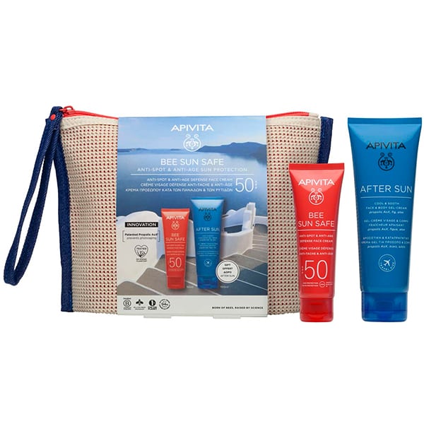 Apivita Promo Bee Sun Safe Anti-Spot & Anti-Age Sun Protection Κρέμα Προσώπου Κατά των Πανάδων & των Ρυτίδων SPF50, 50ml & Δώρο After Sun Δροσιστική & Καταπραϋντική Κρέμα-Gel για Πρόσωπο & Σώμα, 100ml, & Δώρο Νεσεσέρ, 1σετ
