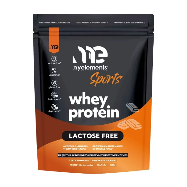 My Elements Sports Whey Protein Lactose Free Chocolate, Συμπλήρωμα Διατροφής με Πρωτεΐνη Ορού Γάλακτος Γεύση Σοκολάτα 1Kg