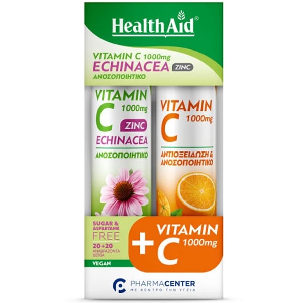 Health Aid Promo Vitamin C 1000mg Echinacea Zinc για το Ανοσοποιητικό & Vitamin C 1000mg Αντιοξείδωση & Ανοσοποιητικό Πορτοκάλι 2x 20 Αναβράζοντα Δισκία
