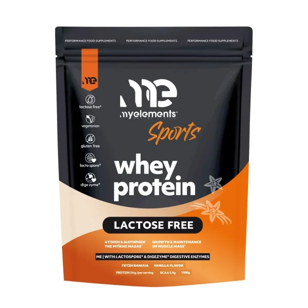 My Elements Whey Protein with Digezyme & Lactospore Lactose Free Vanilla Doy Pack Γεύση Βανίλια, 1kg