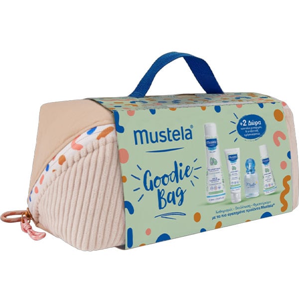 Mustela Goodie Bag με Bebe Gentle Cleansing Gel Απαλό Αφροντούς για Σώμα & Μαλλιά, 200ml, Musti Eau De Senteur Άρωμα, 50ml, Hydra Bebe Facial Cream Κρέμα Ενυδάτωσης Προσώπου, 40ml & Δώρο Hydra Bebe Body Lotion Ενυδατική Σώματος, 50ml & Νεσεσέρ, 1τεμ, 1σετ