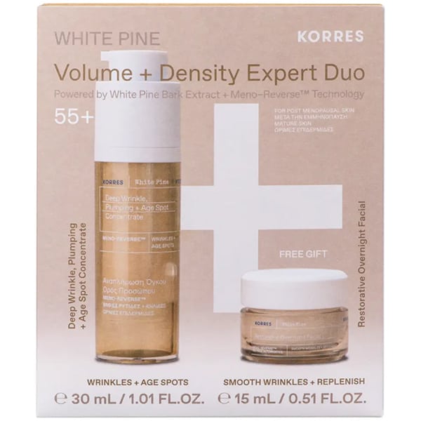 Korres Promo White Pine Volume + Density Expert Duo με White Pine Deep Wrinkle Plumping + Age Spot Ορός Αναπλήρωσης Όγκου, 30ml & Δώρο Restorative Overnight Facial Κρέμα Νύχτας Αναπλήρωσης Όγκου, 15ml, 1σετ